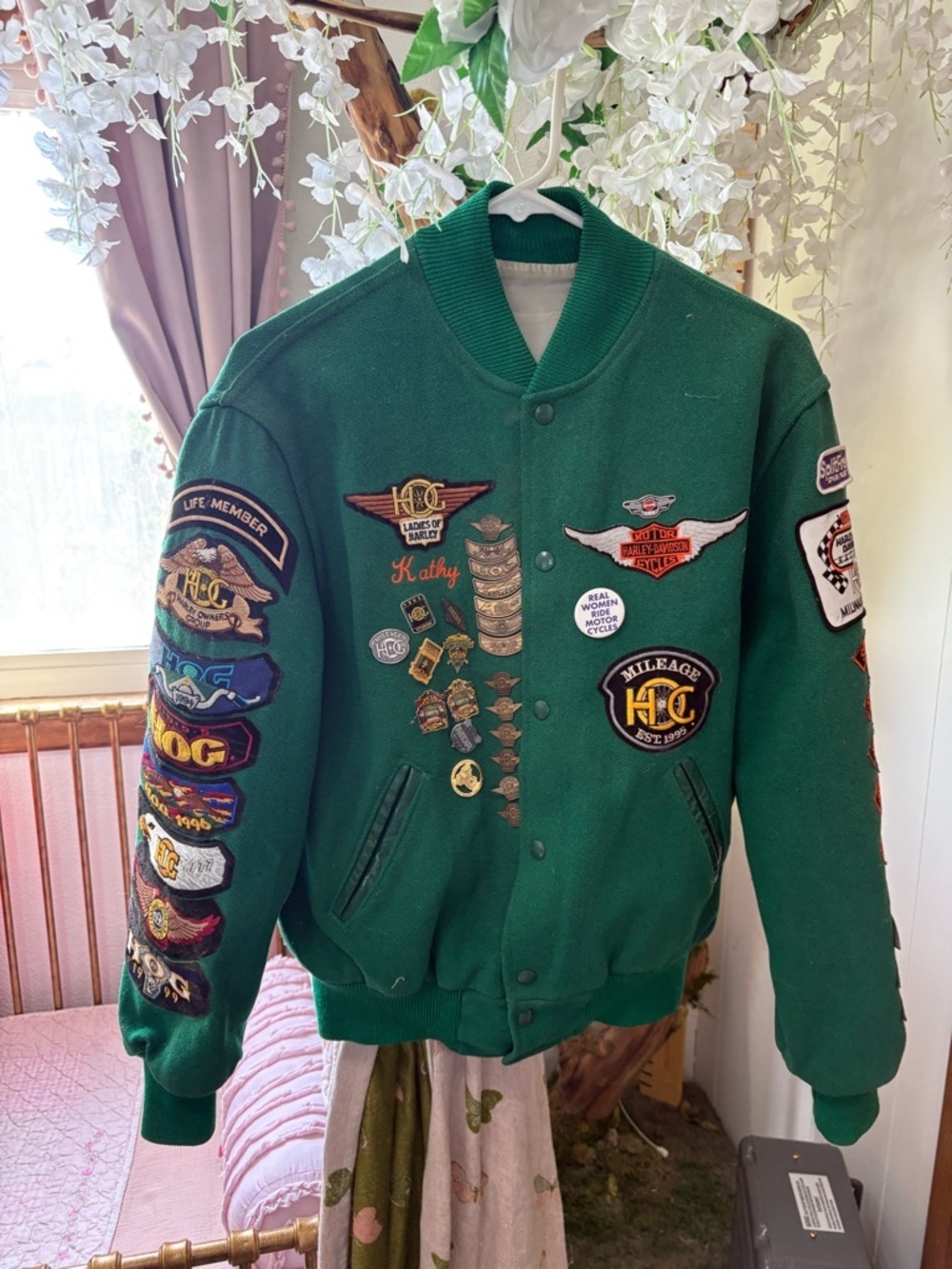 Vintage Bomber Harley-Davidson Patch Green Patchwork Bomber Jacket